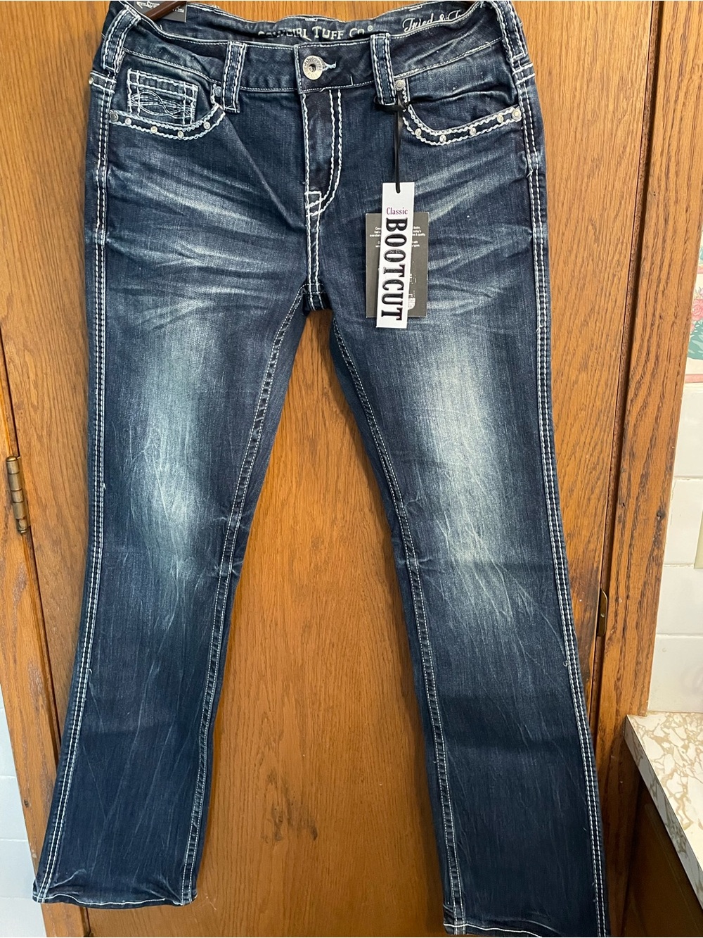 Cowgirl Tuff Dark Wash Bootcut Jeans with Contrast Stitching